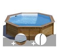 Kit piscine bois Gré Violette Ø 5,00 x 1,27 m + Bâche hiver + Douche