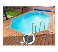 Kit piscine bois Ubbink Azura 4,90 x 3,55 x 1,30 m - Liner bleu + Poolican