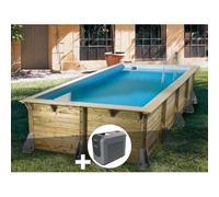 Kit piscine bois Ubbink Azura 5,05 x 3,50 x 1,26 m - Liner bleu + Poolican
