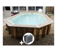 Kit piscine bois Ubbink Océa 5,50 x 3,55 x 1,20 m - Liner gris + Poolican