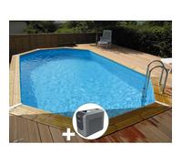Kit piscine bois Ubbink Océa 6,10 x 4,00 x 1,30 m - Liner bleu + Poolican