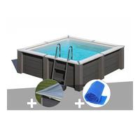 Kit piscine composite Gré Avant-Garde carrée 3,15 x 3,15 x 0,96 m + Bâche hiver + Bâche à bulles