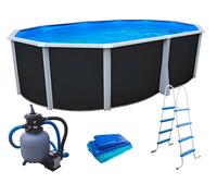 Kit piscine hors-sol acier Toi ANTHRACITE IBIZA COMPACT ovale 550X366X132cm filtre à sable