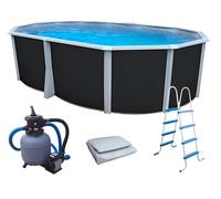 Kit piscine hors-sol acier Toi ANTHRACITE IBIZA COMPACT ovale 550X366X132cm liner gris