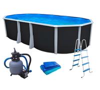 Kit piscine hors-sol acier Toi ANTHRACITE IBIZA COMPACT ovale 640X366X132cm filtre à sable