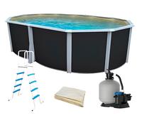 Kit piscine hors-sol acier Toi ANTHRACITE IBIZA ovale 550X366X132cm liner beige