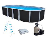 Kit piscine hors-sol acier Toi ANTHRACITE IBIZA ovale 730X366X132cm liner gris