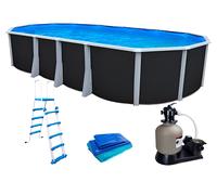 Kit piscine hors-sol acier Toi ANTHRACITE IBIZA ovale 945X457X132cm filtre à sable
