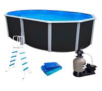 Kit piscine hors-sol acier Toi ANTHRACITE IBIZA PRESTIGIO ovale 550X366X132cm liner 0,60mm