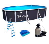 Kit piscine hors-sol acier Toi ANTHRACITE PRESTIGIO ovale 640X366X132cm filtre à sable