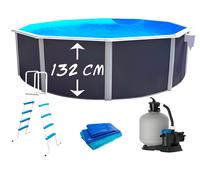 Kit piscine hors-sol acier Toi ANTHRACITE PRESTIGIO ronde Ø 350x132cm liner 0.60mm