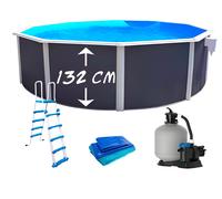 Kit piscine hors-sol acier Toi ANTHRACITE PRESTIGIO ronde Ø 350x132cm liner 0.60mm