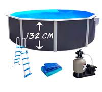 Kit piscine hors-sol acier Toi ANTHRACITE PRESTIGIO ronde Ø 460x132cm liner 0.60mm