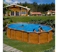 Kit piscine hors-sol Amazonia acier aspect bois ovale - 610 x 375 x H.132 cm