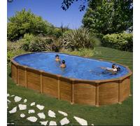 Kit piscine hors-sol Amazonia acier aspect bois ovale - 730 x 375 x H.132 cm