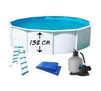 Kit Piscine hors sol circulaire TOI - 550x132 cm Magnum - Filtre à sable 6m3-h et skimmer - Liner bleu - Échelle de sécurité -