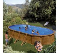 Kit piscine hors-sol Mauritius acier aspect bois ovale - 610 x 375 x H132 cm