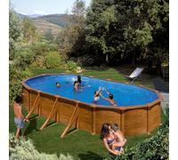 Kit piscine hors-sol Mauritius acier aspect bois ovale - 730 x 375 x H132 cm