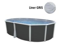 Kit Piscine hors sol ovale TOI 550x366x132 Anthracite Ibiza Compact - Filtre à sable 3,6m3-h et skimmer-Liner couleur gris-Échelle
