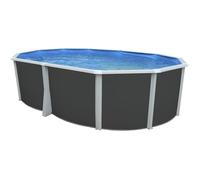 Kit Piscine hors sol ovale TOI 550x366x132 Anthracite Ibiza Compact - Filtre à sable 3,6m3-h et skimmer-Liner bleu-Échelle