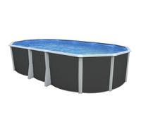 Kit Piscine hors sol ovale TOI 640x366x132 Anthracite Ibiza Compact - Filtre à sable 3,6m3-h et skimmer-Liner bleu-Échelle