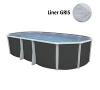 Kit Piscine hors sol ovale TOI 640x366x132 Anthracite Ibiza Compact - Filtre à sable 3,6m3-h et skimmer-Liner couleur gris-Échelle