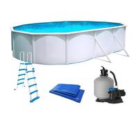 Kit Piscine hors sol ovale TOI - 640x366x132 cm Magnum - Filtre à sable 6m3-h et skimmer -Liner bleu - Échelle de sécurité - Tapis