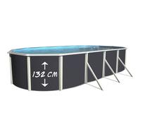 Kit Piscine hors sol ovale TOI 730x366x132 Anthracite Magnum - Filtre à sable 7,9m3-h et skimmer -Liner bleu-Échelle haute-Tapis
