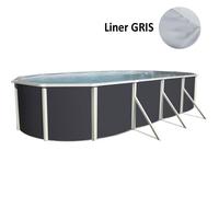 Kit Piscine hors sol ovale TOI 730x366x132 Anthracite Magnum- Filtre à sable 7,9m3-h et skimmer-Liner gris-Échelle haute-Tapis