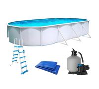 Kit Piscine hors sol ovale TOI - 730x366x132 cm Magnum - Filtre à sable 7,9m3-h et skimmer -Liner bleu - Échelle de sécurité -