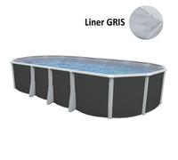 Kit Piscine hors sol ovale TOI 915x457x132 Anthracite Ibiza - Filtre à sable 7,9m3-h et skimmer-Liner gris -Échelle haute-Tapis