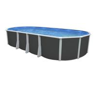 Kit Piscine hors sol ovale TOI 915x457x132 Anthracite Ibiza - Filtre à sable 7,9m3-h et skimmer-Liner -Échelle de sécurité -Tapis