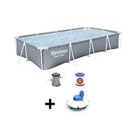 Kit Piscine hors sol tubulaire BESTWAY - Steel Pro™ - 366 x 201 x 66 cm - Rectangulaire + Robot aspirateur Guppy