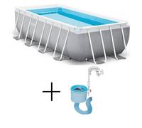 Kit Piscine hors sol tubulaire INTEX - Pris Frame - 488 x 244 x 107 cm - Rectangulaire (Bâche, tapis de sol) + Skimmer de surface