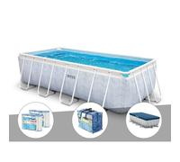 Kit piscine tubulaire Intex Chevron rectangulaire 4,00 x 2,00 x 1,00 m + 6 cartouches de filtration + Bâche à bulles + Bâche de protection