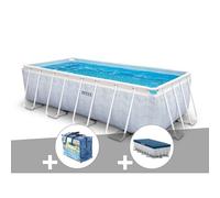 Kit piscine tubulaire Intex Chevron rectangulaire 4,00 x 2,00 x 1,00 m + Bâche à bulles + Bâche de protection