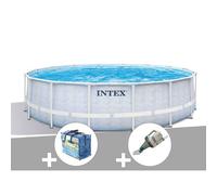 Kit piscine tubulaire Intex Chevron ronde 4,88 x 1,22 m + Bâche à bulles + Aspirateur