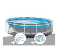 Kit piscine tubulaire Intex Prism Frame Clear Window ronde 4,88 x 1,22 m + Kit d'entretien + 6 cartouches de filtration