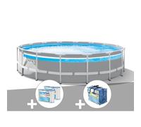 Kit piscine tubulaire Intex Prism Frame Clearview ronde 4,88 x 1,22 m + Bâche à bulles + 6 cartouches de filtration