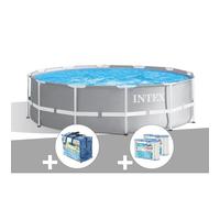 Kit piscine tubulaire Intex Prism Frame ronde 3,66 x 1,22 m + B?che ? bulles + 6 cartouches de filtration
