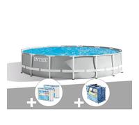 Kit piscine tubulaire Intex Prism Frame ronde 4,57 x 1,07 m + Bâche à bulles + 6 cartouches de filtration
