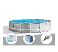 Kit piscine tubulaire Intex Prism Frame ronde 4,57 x 1,07 m + Bâche à bulles + 6 cartouches de filtration + Aspirateur