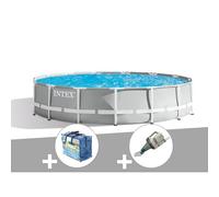 Kit piscine tubulaire Intex Prism Frame ronde 4,57 x 1,07 m + Bâche à bulles + Aspirateur
