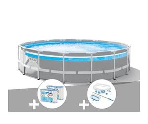 Kit piscine tubulaire Prism Frame Clear Window ronde 4,88 x 1,22 m + Kit d'entretien + 6 cartouches de filtration