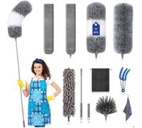Kit Plumeau Chenille Microfibre Électrostatique 11pcs avec Perche Télescopique 76-254cm - Nettoyage Plafond, Ventilateur & Stores