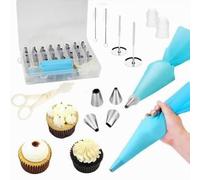 Kit Poche à Douille Pâtisserie 41 Pièces, 32 Douilles Acier Inoxydable, 2 Poches Silicone TPU Réutilisables 30 cm, Clous à Fleurs, Ciseaux, Boîte de Rangement