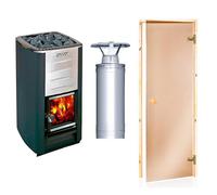 Kit poêle sauna Harvia M3 avec cheminée WHP1500 et porte en tremble 70x190 bronze