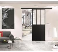 Kit Porte Coulissante Atelier, 204x83x4 cm, Noir Verre Transparent, Rail et Bandeau Inclus, OPTIMUM