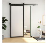 Kit porte coulissante en acier noir - rail 183 cm, roulettes, butoirs et guidage au sol