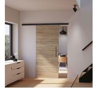 Kit porte coulissante en bois Chêne porte à âme pleine+rail aluminium noir H.203 x l.88 cm SCHULTE, porte intérieure